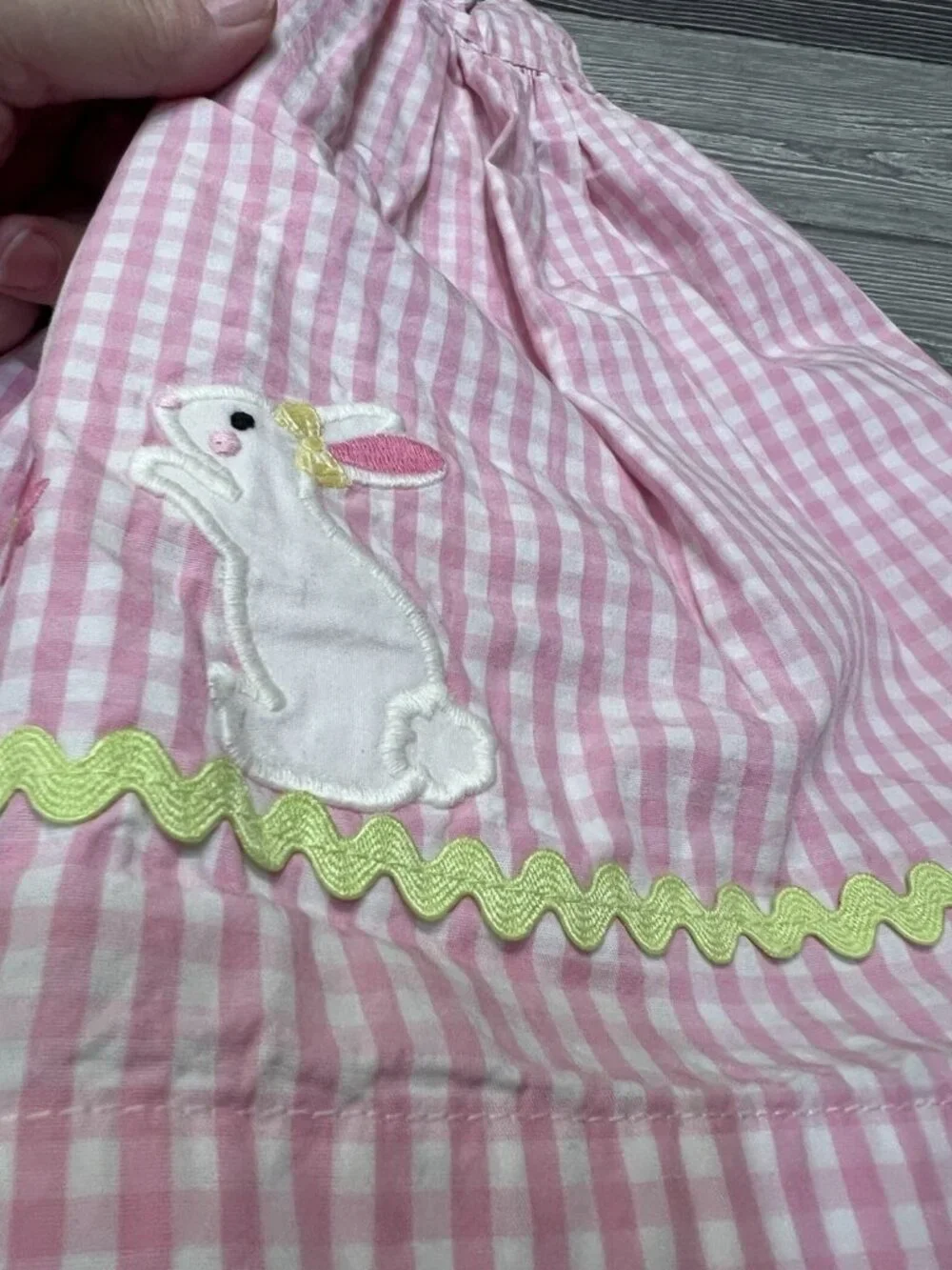 Gymboree Pink Gingham Easter Bunny Applique Jumper Dress Rick Rack Trim 6-9 M